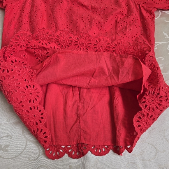 Anne Taylor Red Eyelet Puff Sleeve Top - Picture 12 of 13